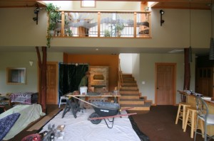 Not a bad place to work, right!? We had to protect the floors well to preserve the beautiful earthen floor done by Sukita @ From These Hands (www.sukita.com) site