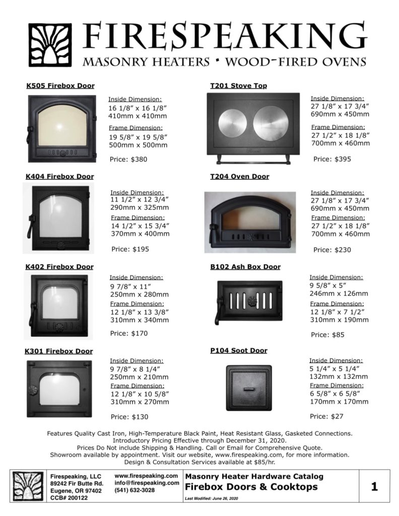 Firespeaking Masonry Heater Hardware Catalog Image