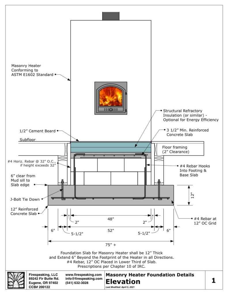 masonry heater foundation details